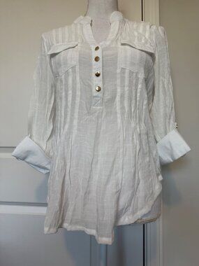 Cocomo Petite Womens Sheer White Button-Up Blouse Size P/M Long Sleeve